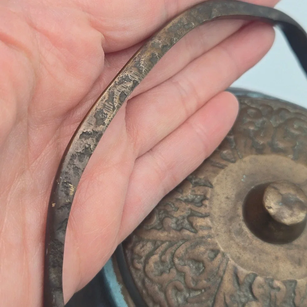 Vintage Chinese Bronze Zodiac Signs Teapot Decorative Embossed Verdigris Patina